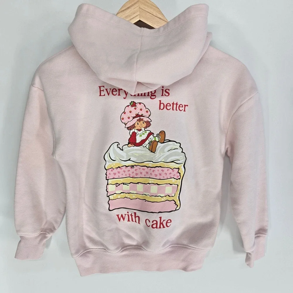 Strawberry Shortcake Hoodie Girls Medium M 8 Pink Fleece Hooded Sweatshirt